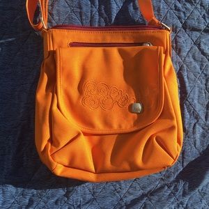 Haiku Orange Crossbody Bag with Embroidered Front Flap